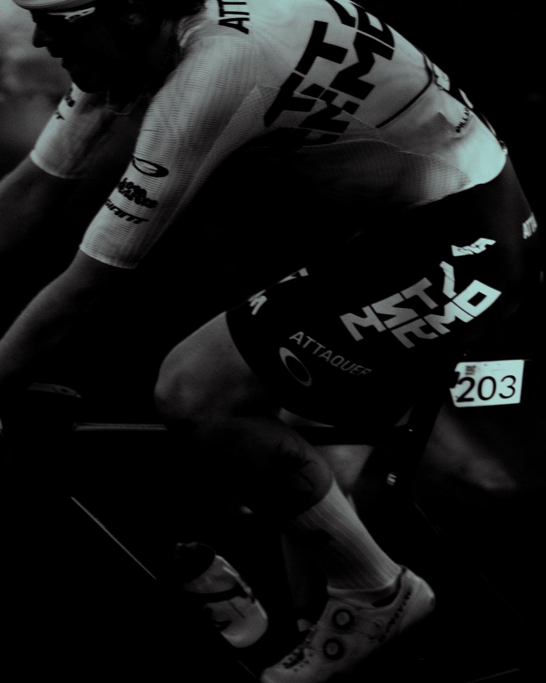 NSTRMO rider in the drops, black and white