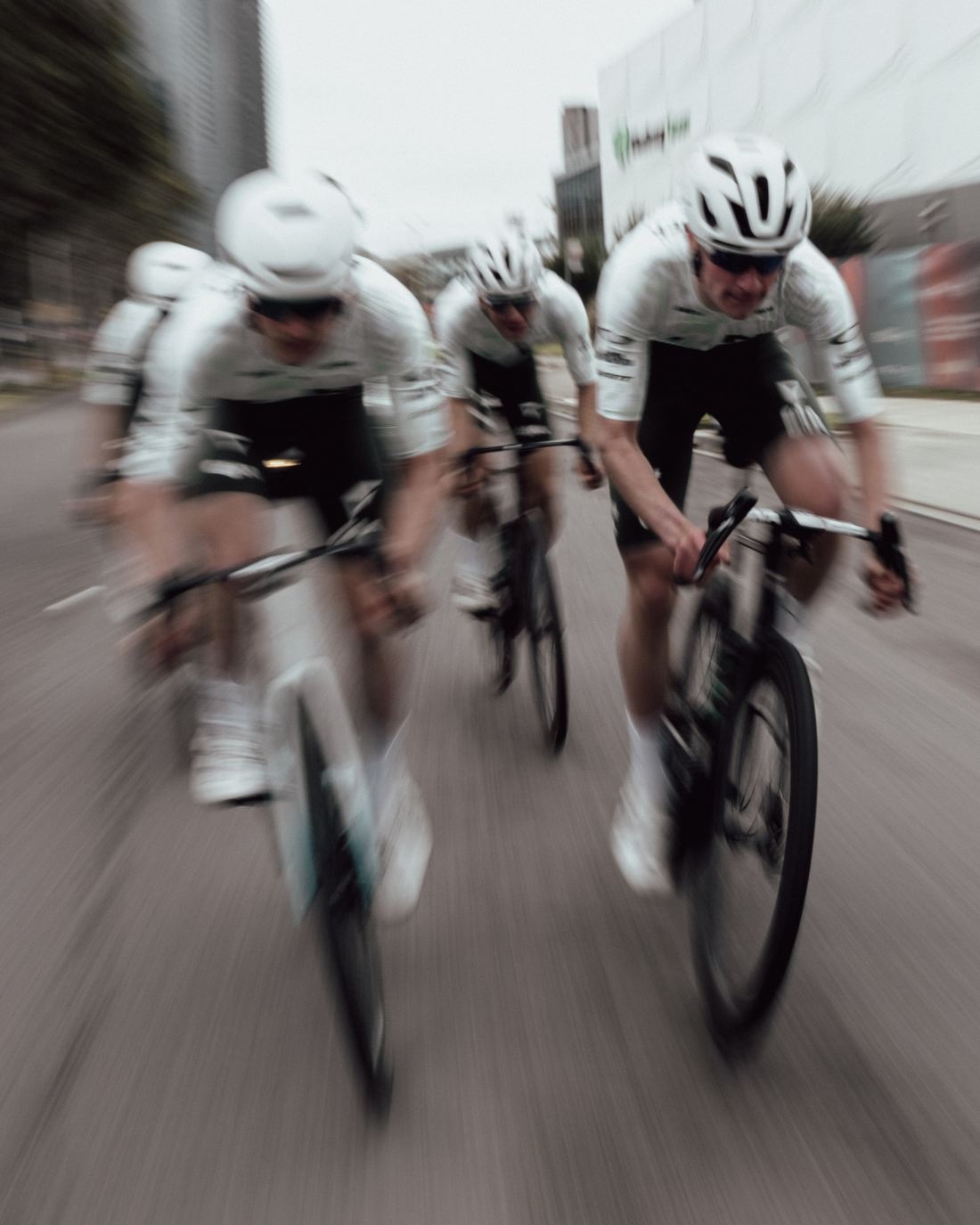 The NSTRMO team racing through the city, motion blur