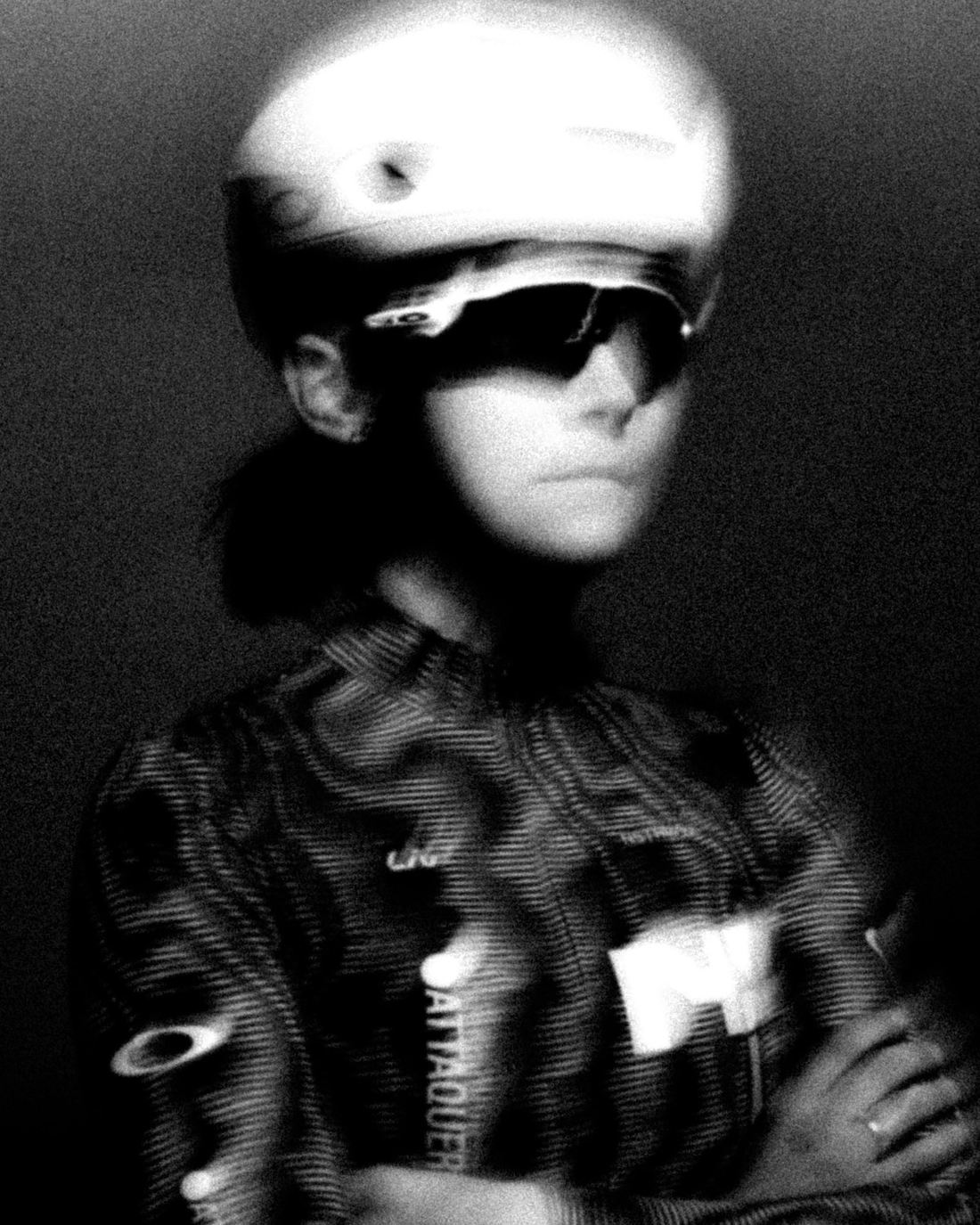 NSTRMO rider portrait in low light, black and white
