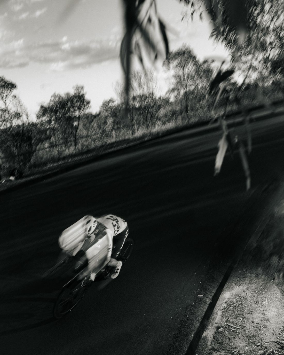 NSTRMO rider descending, black and white